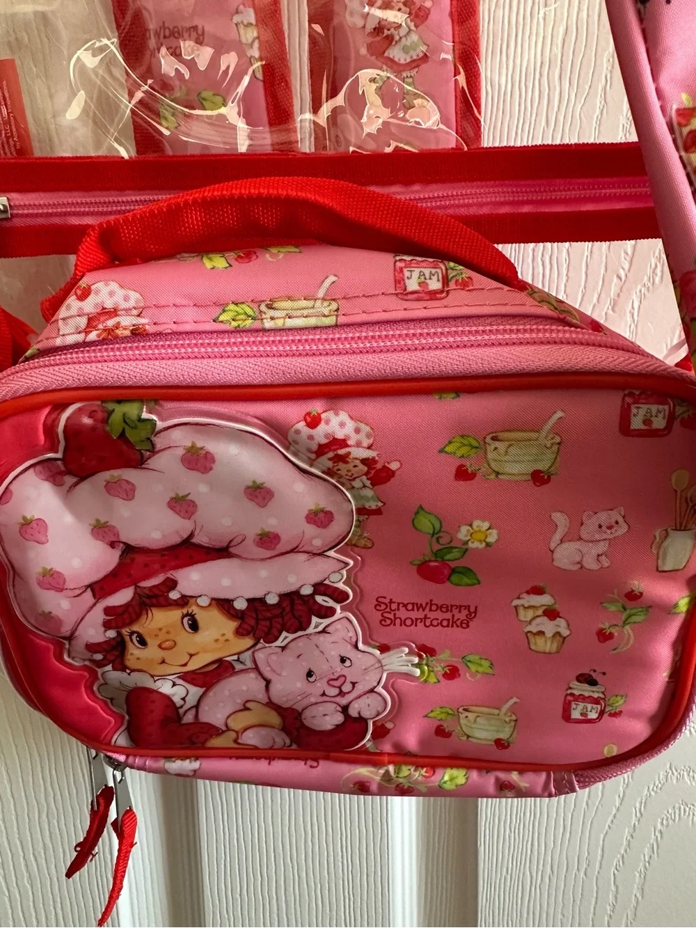 Strawberry Shortcake Pink 3 Piece Clear Backpack lunch bag pencil bag Set New